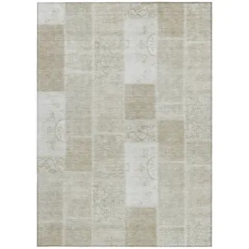 10' X 14' Taupe Beige And Tan Patchwork Washable Indoor Outdoor Area Rug