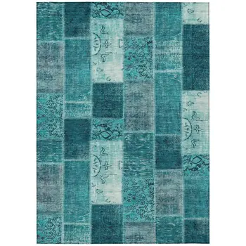 3' X 5' Teal Blue Aqua And Turquoise Patchwork Washable Indoor Outdoor Area Rug