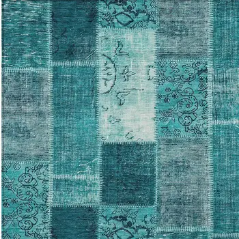 3' X 5' Teal Blue Aqua And Turquoise Patchwork Washable Indoor Outdoor Area Rug