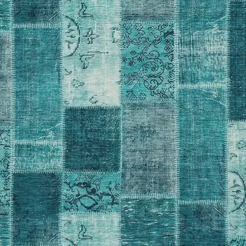 5' X 8' Teal Blue Aqua And Turquoise Patchwork Washable Indoor Outdoor Area Rug