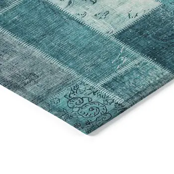 9' X 12' Teal Blue Aqua And Turquoise Patchwork Washable Indoor Outdoor Area Rug