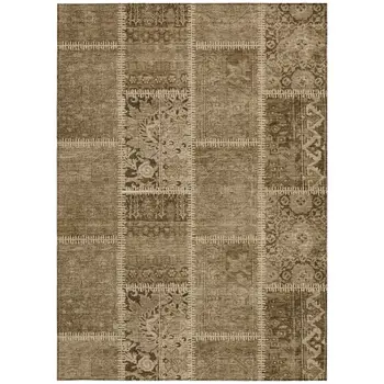 3' X 5' Brown And Beige Patchwork Washable Indoor Outdoor Area Rug
