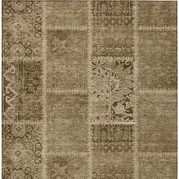 5' X 8' Brown And Beige Patchwork Washable Indoor Outdoor Area Rug
