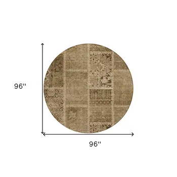 8' Brown And Beige Round Patchwork Washable Indoor Outdoor Area Rug