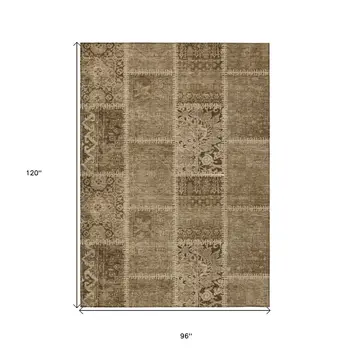 8' X 10' Brown And Beige Patchwork Washable Indoor Outdoor Area Rug