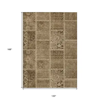 10' X 14' Brown And Beige Patchwork Washable Indoor Outdoor Area Rug