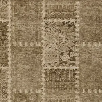 10' X 14' Brown And Beige Patchwork Washable Indoor Outdoor Area Rug