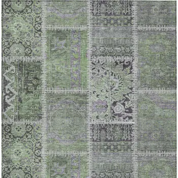 3' X 5' Green And Charcoal Patchwork Washable Indoor Outdoor Area Rug