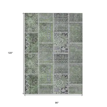 8' X 10' Green And Charcoal Patchwork Washable Indoor Outdoor Area Rug