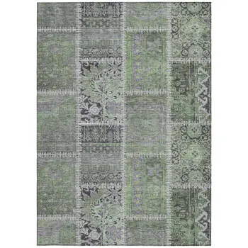 8' X 10' Green And Charcoal Patchwork Washable Indoor Outdoor Area Rug