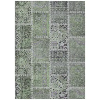 9' X 12' Green And Charcoal Patchwork Washable Indoor Outdoor Area Rug