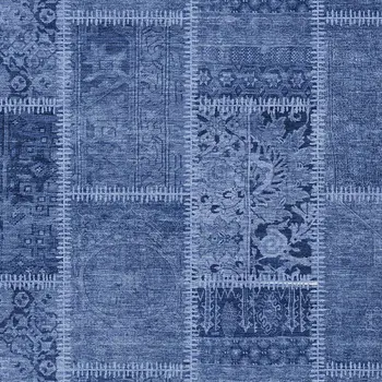 3' X 5' Navy Blue And Denim Blue Patchwork Washable Indoor Outdoor Area Rug