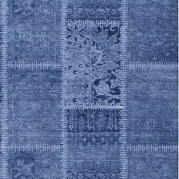5' X 8' Navy Blue And Denim Blue Patchwork Washable Indoor Outdoor Area Rug