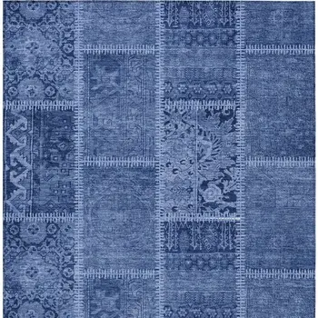 5' X 8' Navy Blue And Denim Blue Patchwork Washable Indoor Outdoor Area Rug