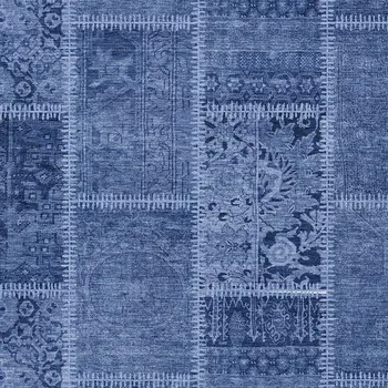 10' X 14' Navy Blue And Denim Blue Patchwork Washable Indoor Outdoor Area Rug