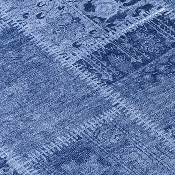 10' X 14' Navy Blue And Denim Blue Patchwork Washable Indoor Outdoor Area Rug