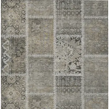 3' X 5' Taupe Beige And Tan Patchwork Washable Indoor Outdoor Area Rug