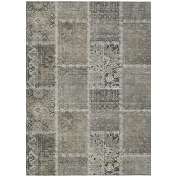 5' X 8' Taupe Beige And Tan Patchwork Washable Indoor Outdoor Area Rug