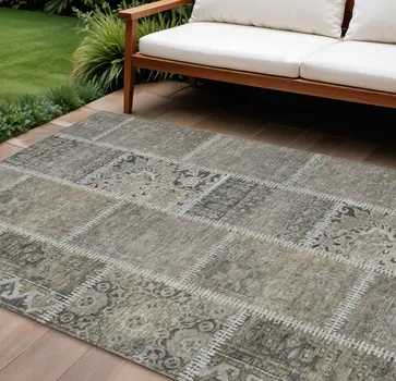 8' X 10' Taupe Beige And Tan Patchwork Washable Indoor Outdoor Area Rug