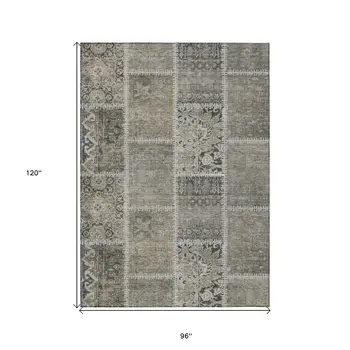 8' X 10' Taupe Beige And Tan Patchwork Washable Indoor Outdoor Area Rug