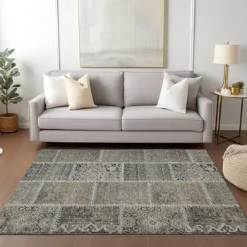 8' X 10' Taupe Beige And Tan Patchwork Washable Indoor Outdoor Area Rug