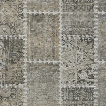 9' X 12' Taupe Beige And Tan Patchwork Washable Indoor Outdoor Area Rug