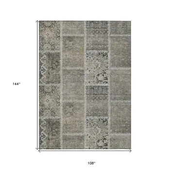 9' X 12' Taupe Beige And Tan Patchwork Washable Indoor Outdoor Area Rug