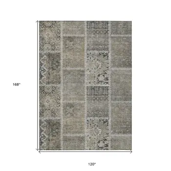 10' X 14' Taupe Beige And Tan Patchwork Washable Indoor Outdoor Area Rug