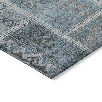 5' X 8' Teal Blue Aqua And Beige Patchwork Washable Indoor Outdoor Area Rug