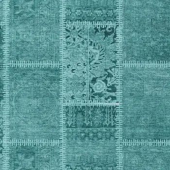 3' X 5' Turquoise Teal Blue And Aqua Patchwork Washable Indoor Outdoor Area Rug