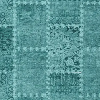 5' X 8' Turquoise Teal Blue And Aqua Patchwork Washable Indoor Outdoor Area Rug
