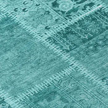 8' Turquoise Teal Blue And Aqua Round Patchwork Washable Indoor Outdoor Area Rug