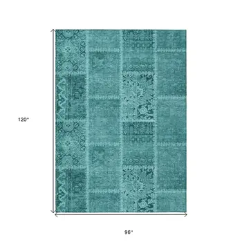 8' X 10' Turquoise Teal Blue And Aqua Patchwork Washable Indoor Outdoor Area Rug