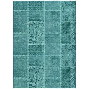 8' X 10' Turquoise Teal Blue And Aqua Patchwork Washable Indoor Outdoor Area Rug