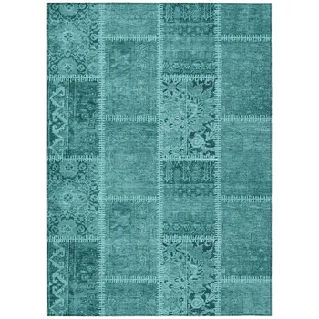 9' X 12' Turquoise Teal Blue And Aqua Patchwork Washable Indoor Outdoor Area Rug