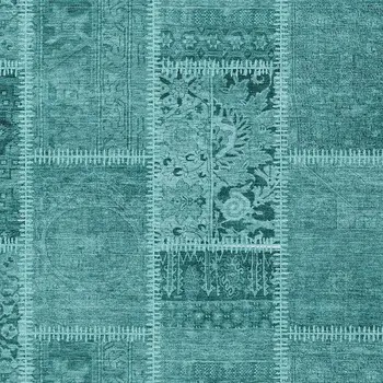 9' X 12' Turquoise Teal Blue And Aqua Patchwork Washable Indoor Outdoor Area Rug