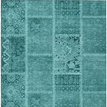 9' X 12' Turquoise Teal Blue And Aqua Patchwork Washable Indoor Outdoor Area Rug