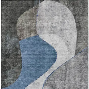 3' X 5' Denim Blue And Sky Blue Abstract Washable Indoor Outdoor Area Rug