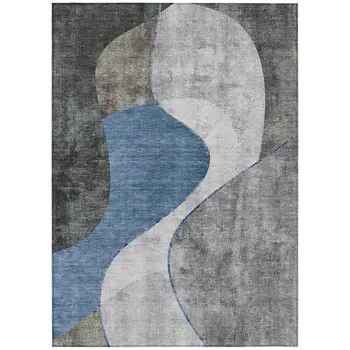 8' X 10' Denim Blue And Sky Blue Abstract Washable Indoor Outdoor Area Rug
