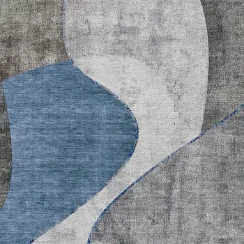 9' X 12' Denim Blue And Sky Blue Abstract Washable Indoor Outdoor Area Rug