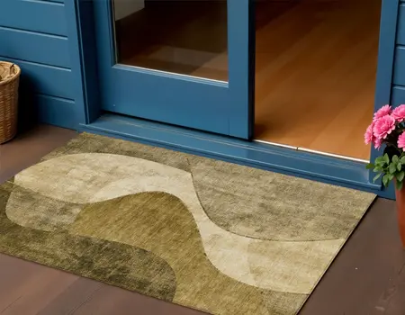 3' X 5' Brown Beige And Ivory Abstract Washable Indoor Outdoor Area Rug
