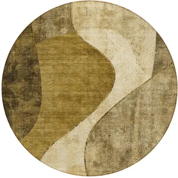 8' Brown Beige And Ivory Round Abstract Washable Indoor Outdoor Area Rug