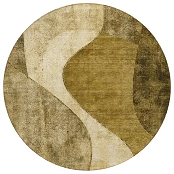 8' Brown Beige And Ivory Round Abstract Washable Indoor Outdoor Area Rug