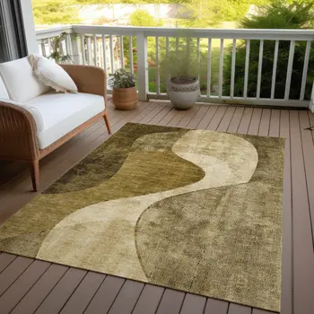 8' X 10' Brown Beige And Ivory Abstract Washable Indoor Outdoor Area Rug