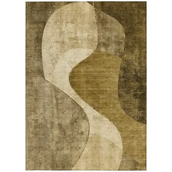 9' X 12' Brown Beige And Ivory Abstract Washable Indoor Outdoor Area Rug