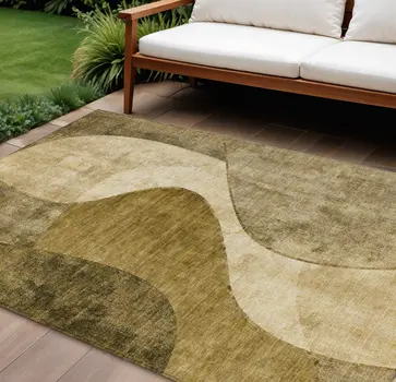 9' X 12' Brown Beige And Ivory Abstract Washable Indoor Outdoor Area Rug