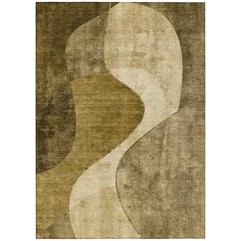 9' X 12' Brown Beige And Ivory Abstract Washable Indoor Outdoor Area Rug