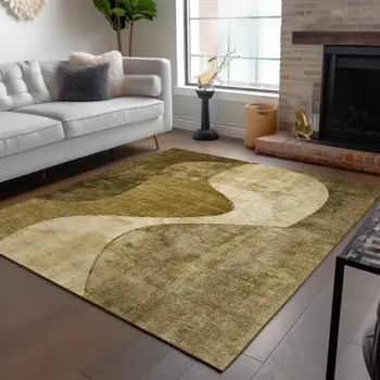 9' X 12' Brown Beige And Ivory Abstract Washable Indoor Outdoor Area Rug