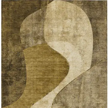 10' X 14' Brown Beige And Ivory Abstract Washable Indoor Outdoor Area Rug