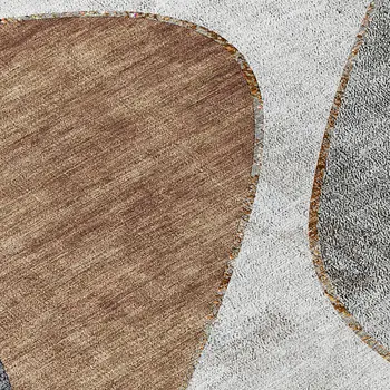 8' Gray Charcoal And Brown Round Abstract Washable Indoor Outdoor Area Rug